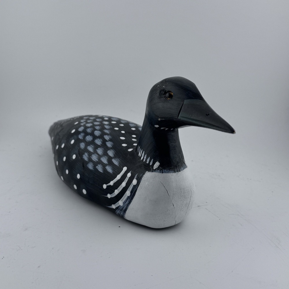 Vintage Hand-Carved Wooden Common Loon Decoy Folk Art 11 Inch